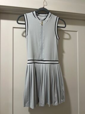 Girls Sleeveless Pleated Tennis Dress in Light Gray with Contrast Trim